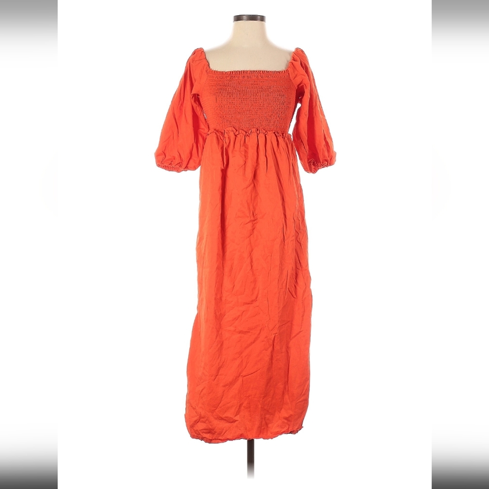 Organic Square Neck Prairie Peasant Poplin Smocked Dress Dress